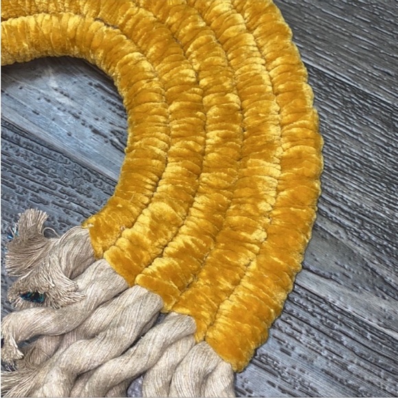 Handmade Yellow Velvet Yarn Rainbow with Macrame Flower and Fringe - Picture 4 of 14